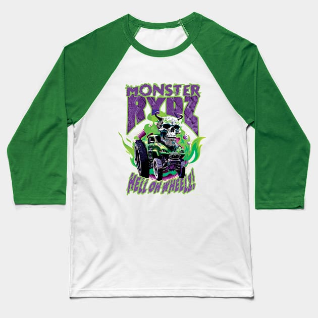 Monster Rydz - Hell on Wheelz! Baseball T-Shirt by Daily Detour